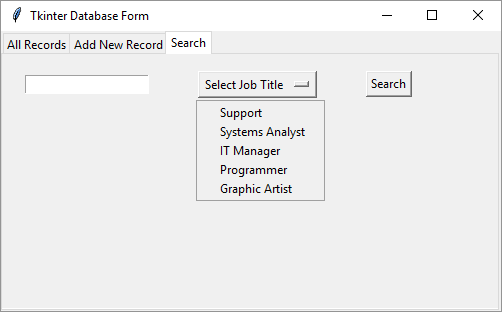 A Tkinter form with a dropdown list