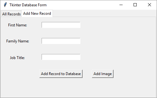Tkinter form showing widgets on tab  two