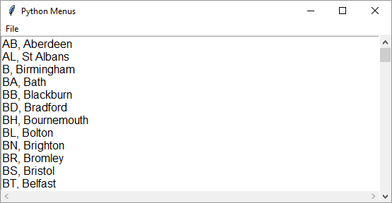An example of text file lines that have been parsed