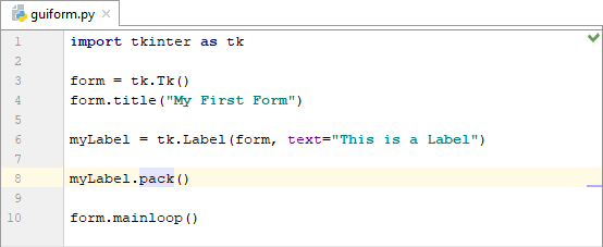 Python code for a Tkinter form with a label added