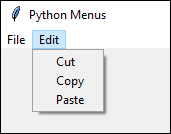 A dropdown Edit menu in TKinter