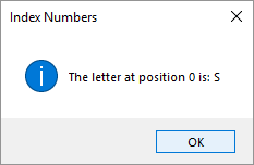 Message box showing index position
