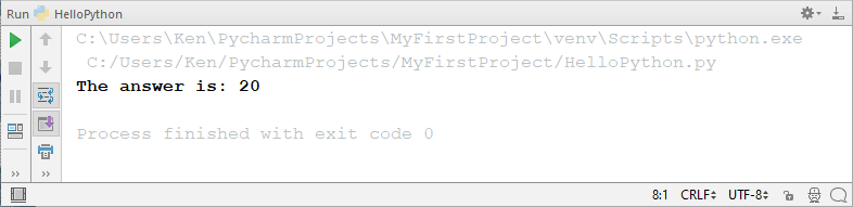 Python output window showing result of addition
